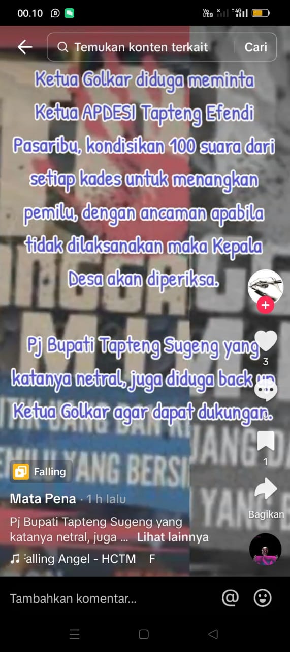 Heboh, Ketua APDESI Tapteng Minta 100 Suara Ke Kades 