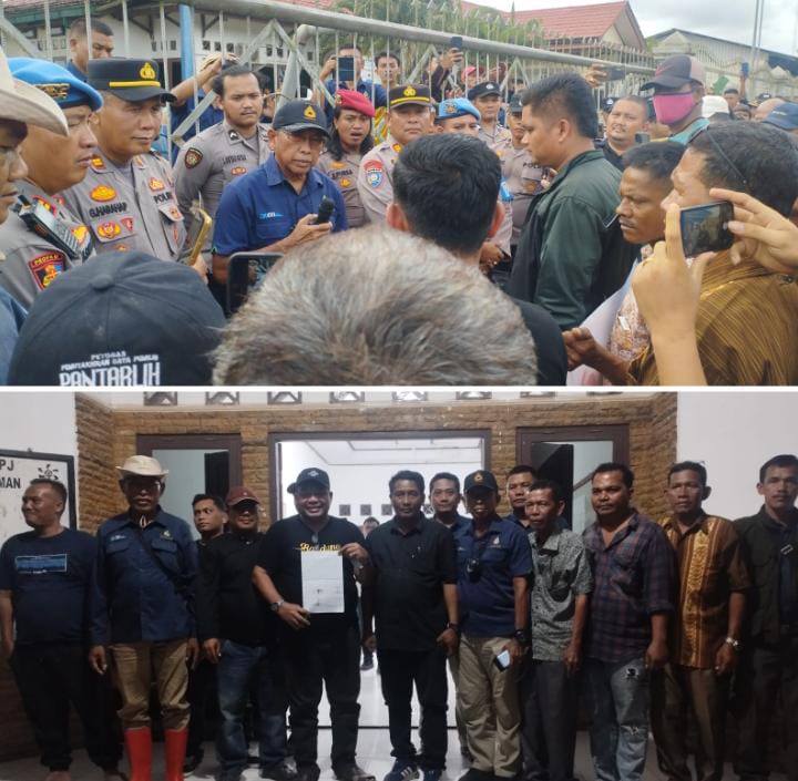 Ratusan Masyarakat Kelompok Tani Koperasi Dewan Negeri Luat Huristak  Blokir Kantor PT Agrinas Palma Nusantara
