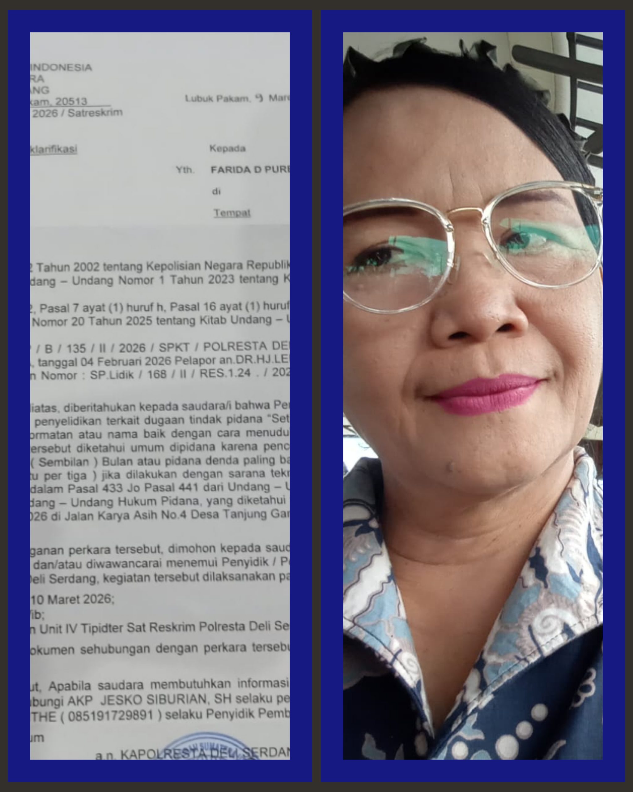 Bongkar Kasus Pungli Di Dinas Kesehatan Deli Serdang, ” Maling ” Pakai Polis Buat Laporan Untuk Bungkam Farida