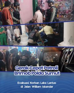 Gerak Cepat Patroli Brimob Polda Sumut Evakuasi Korban Laka Lantas di Jalan William Iskandar