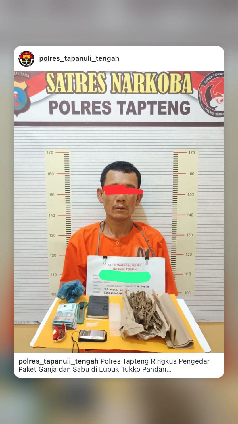 Polres Tapteng Ringkus ‘Kongo’, Pengedar Paket Lengkap Ganja dan Sabu di Lubuk Tukko