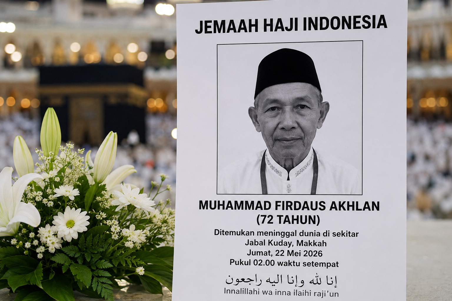 Muhammad Firdaus Akhlan Ditemukan Wafat di Makkah Setelah 4–5 Hari Dilaporkan Hilang