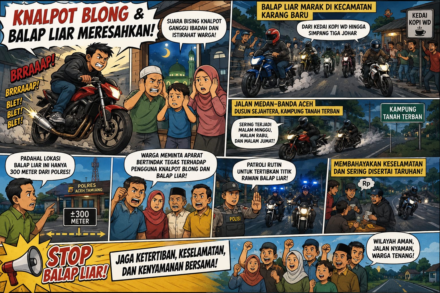 Sepeda Motor Berknalpot Blong dan Balap Liar Resahkan Warga Karang Baru Aceh Tamiang