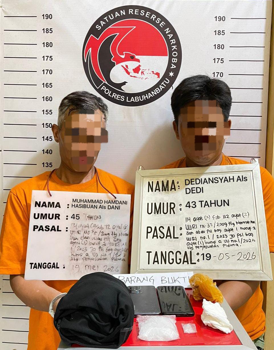 Polres Labuhanbatu Ungkap Peredaran Sabu Antarwilayah, Dua Pria Ditangkap dengan Barang Bukti Puluhan Gram