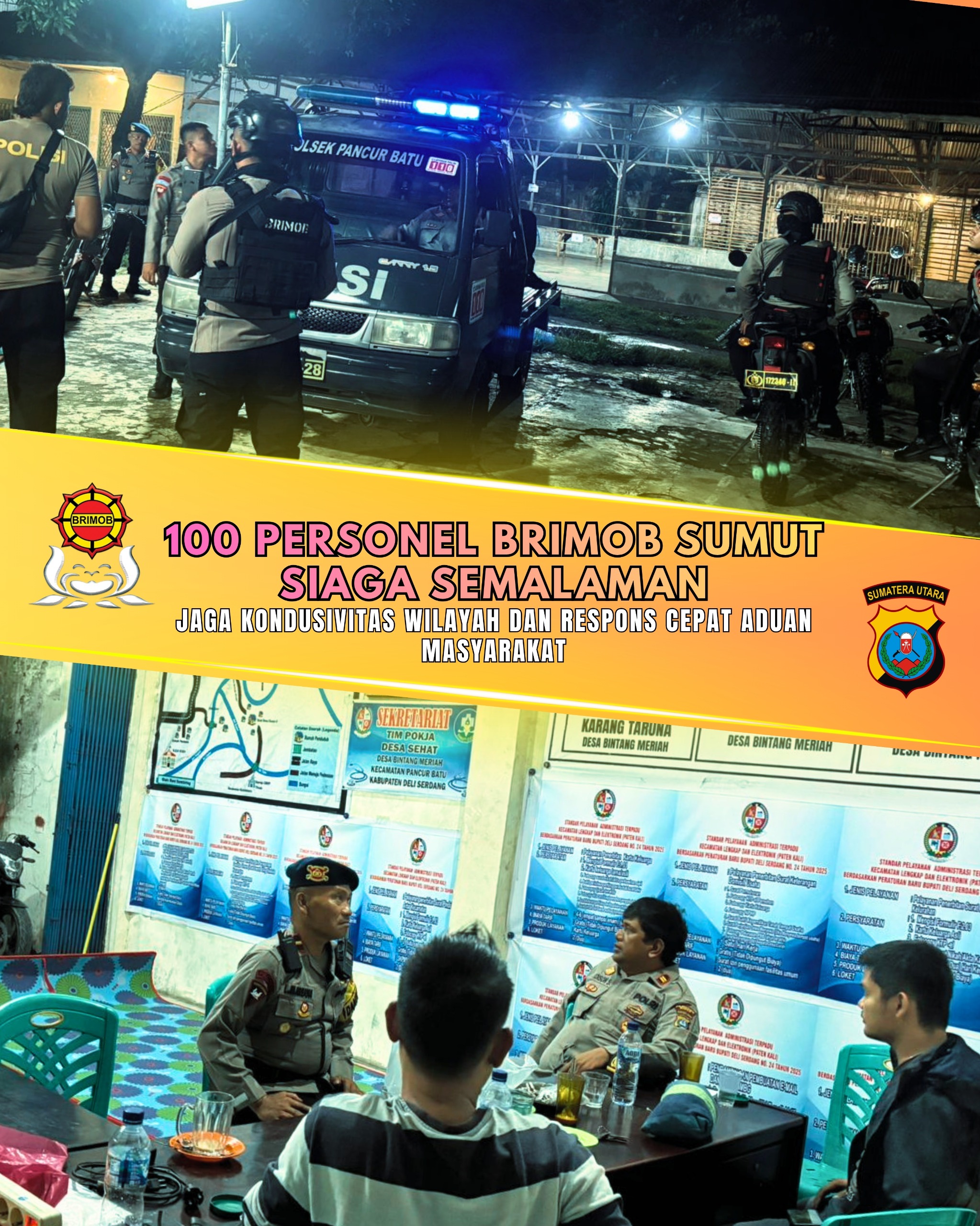 100 Personel Brimob Sumut Siaga Semalaman, Jaga Kondusivitas Wilayah dan Respons Cepat Aduan Masyarakat