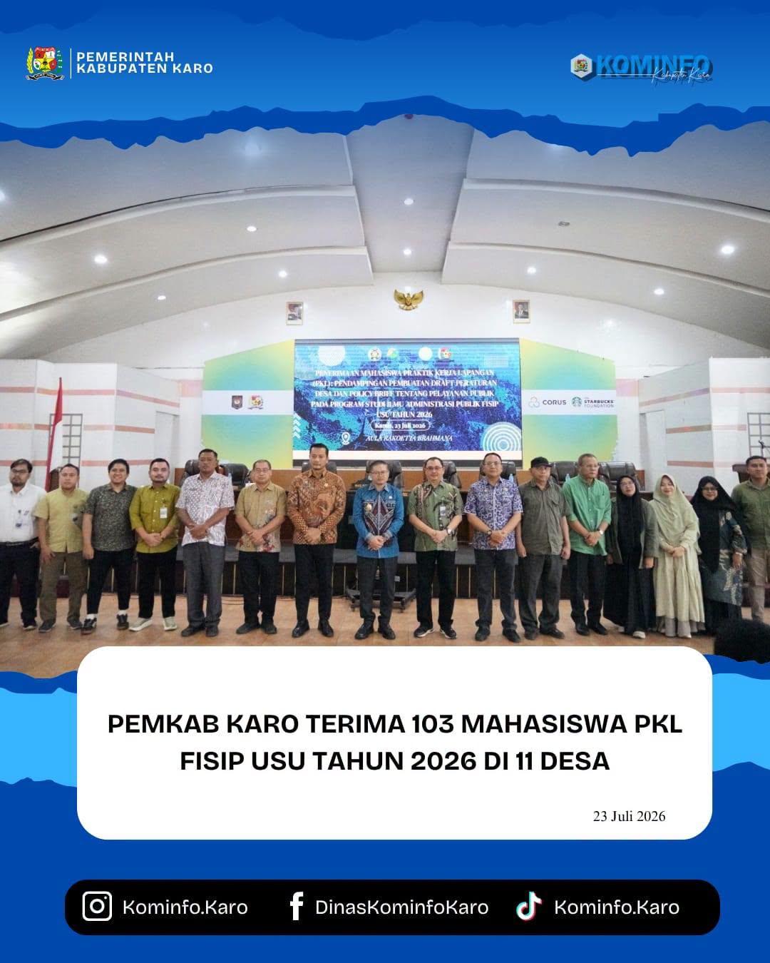 Pemkab Karo Terima Mahasiswa PKL FISIP USU Tahun 2026