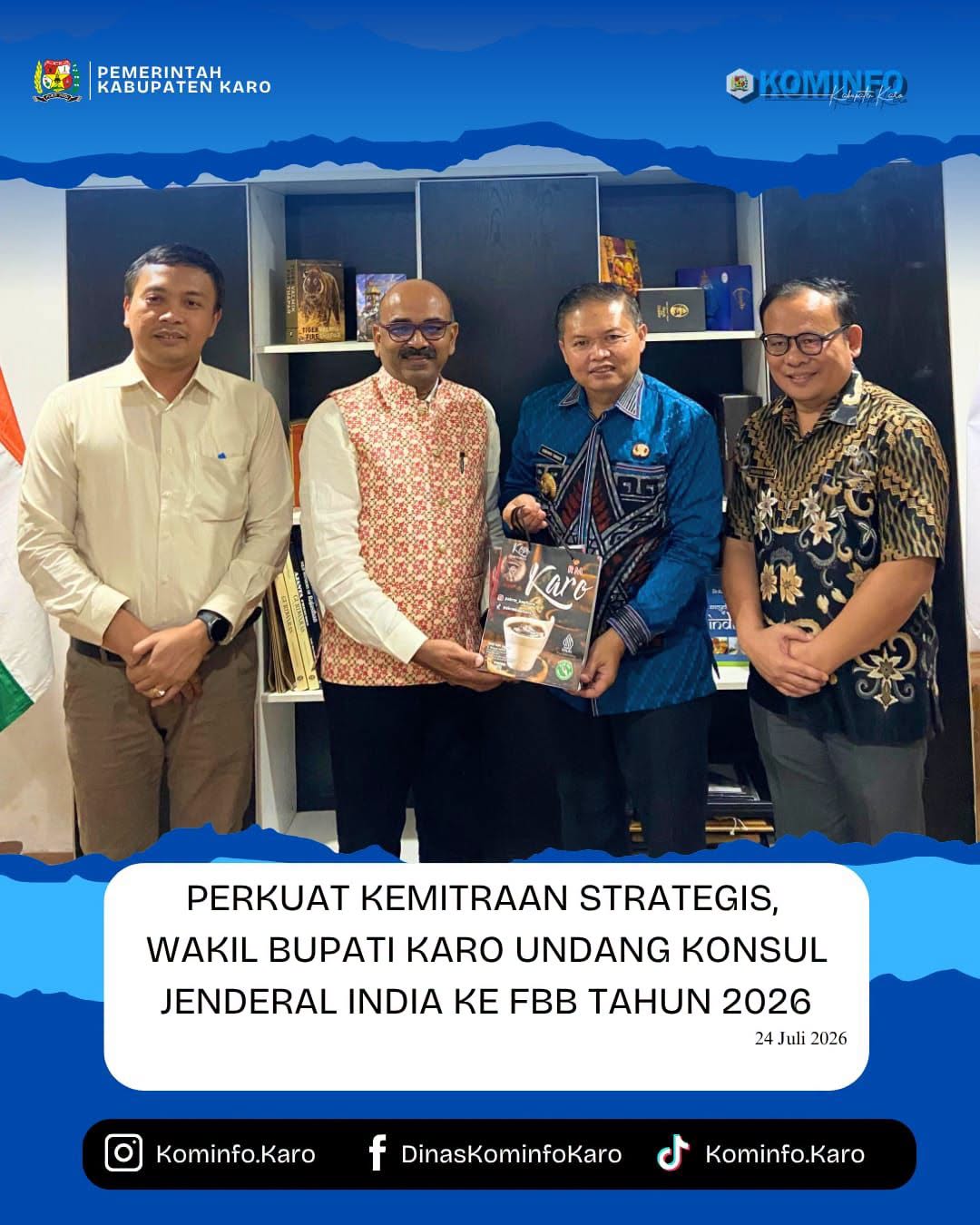 Perkuat Kemitraan Strategis, Wakil Bupati Karo Undang Konsul Jenderal India ke FBB Tahun 2026