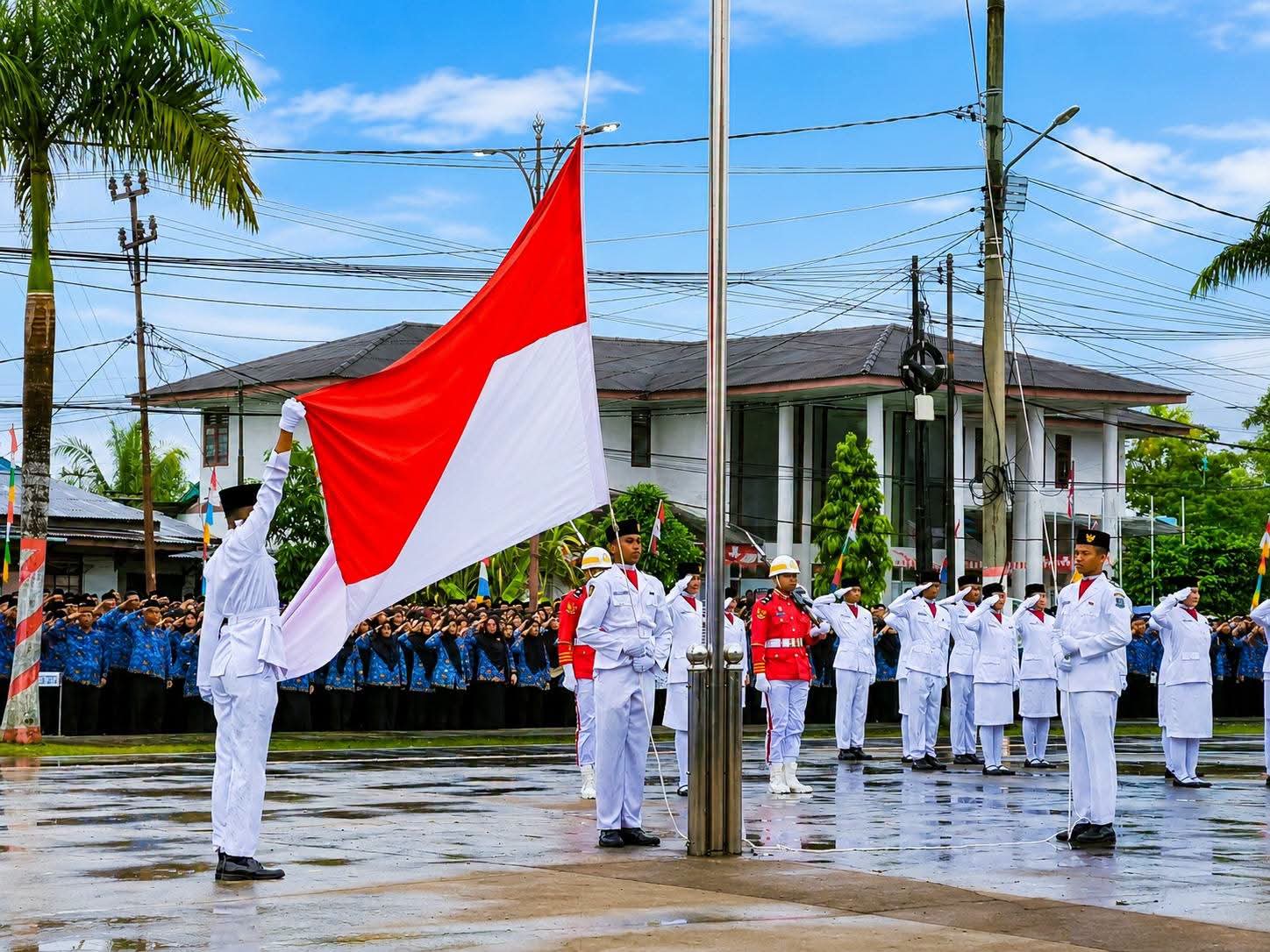Hujan Gerimis Warnai Upacara HUT ke-81 RI, Semangat Kemerdekaan Tetap Berkobar di Tanjab Barat