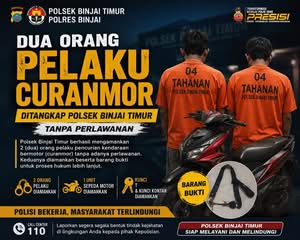 Dua Pelaku Curanmor Ditangkap Polsek Binjai Timur Tanpa Perlawanan