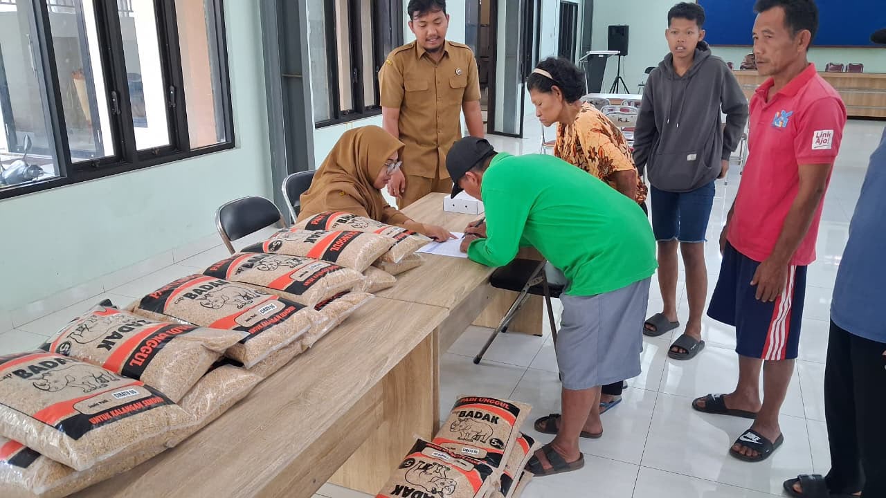 Dukung Produktivitas Pertanian dan Ketahanan Pangan, Pemdes Kalangbret Bagikan Benih Padi
