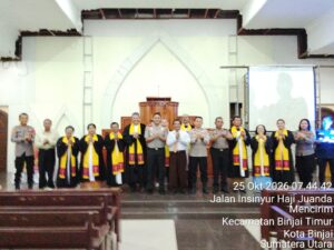 Kapolres Binjai Hadiri Minggu Kasih di GBKP Simpang Awas, Ajak Jemaat Jaga Kamtibmas
