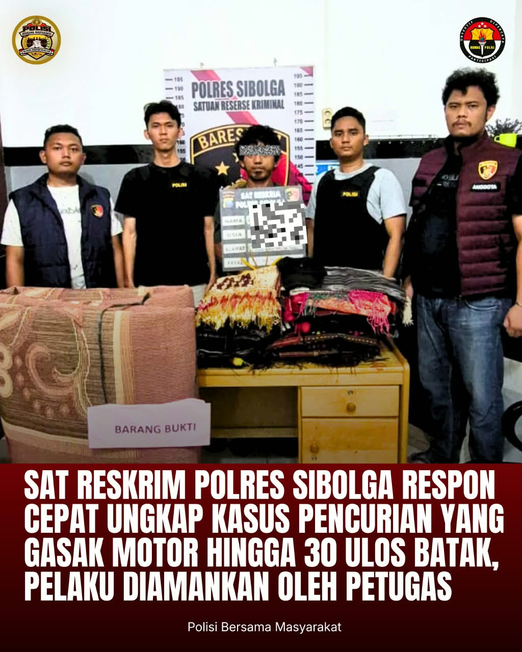 Polres Sibolga Ungkap Pencurian Rumah, Gasak Motor hingga 30 Kain Ulos Batak