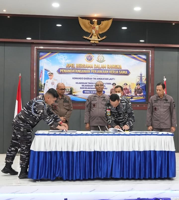 Kejati sumut, Aceh Dan Riau Gelar  Penandatanganan PKS Dengan TNI Angkatan Laut Dan 